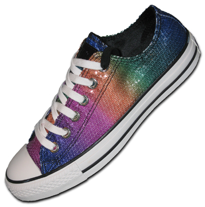 Customized High  Shoes on Converse Low Top Chucks In Rainbow Sequins   Life Chucks