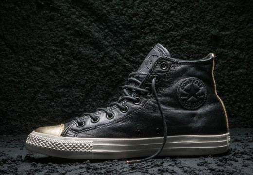 All Black Leather Converse with metallic toe cap