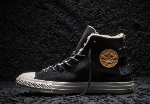 Black Suede Winter Converse with Brown Leather Patch and Back Zip