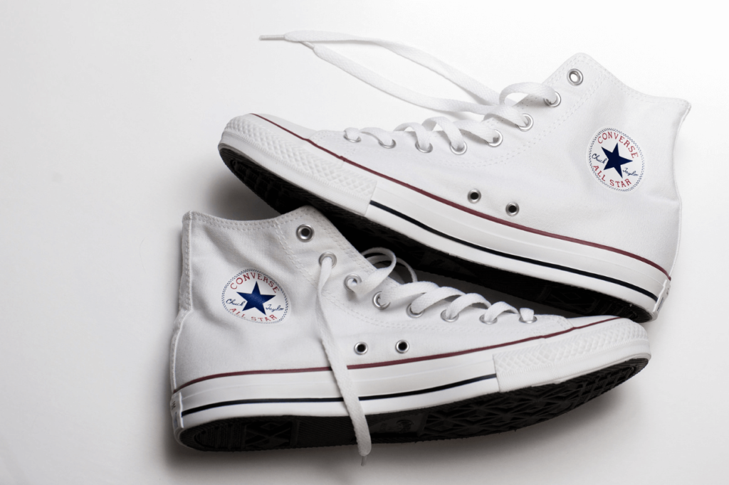 white classic high top converse all star shoes in white background